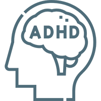Outline of head with ADHD text inside.