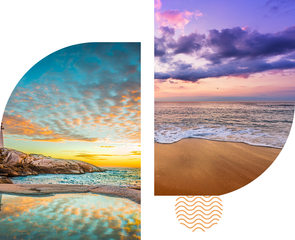 Split ocean landscape with vibrant skies.