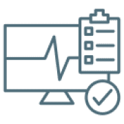 Heartbeat monitor with checklist and checkmark.