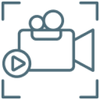 Video camera icon with play button.
